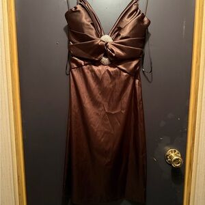 Betsy & Adam Rich Brown Satin Dress